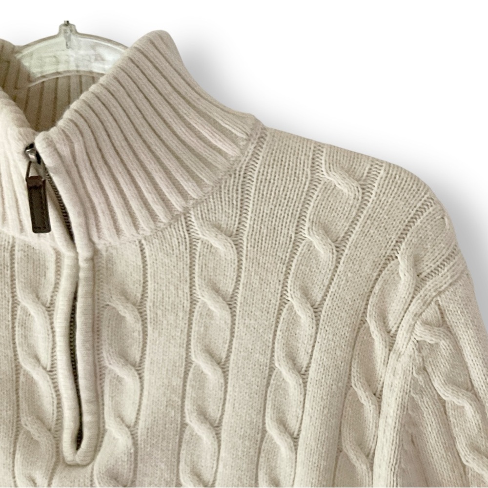 Banana Republic Factory Mens Cable Knit Sweater Sz M 1/4 Zip Wool Blend Neutral - Picture 4 of 11